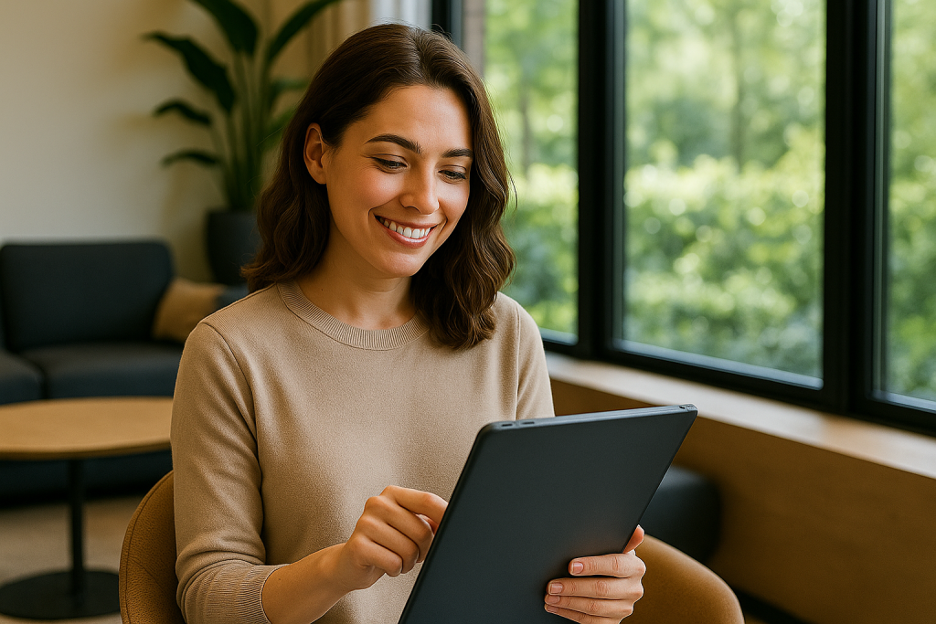 Žena ktorá používa AI porovnávač zdravotného poistenia